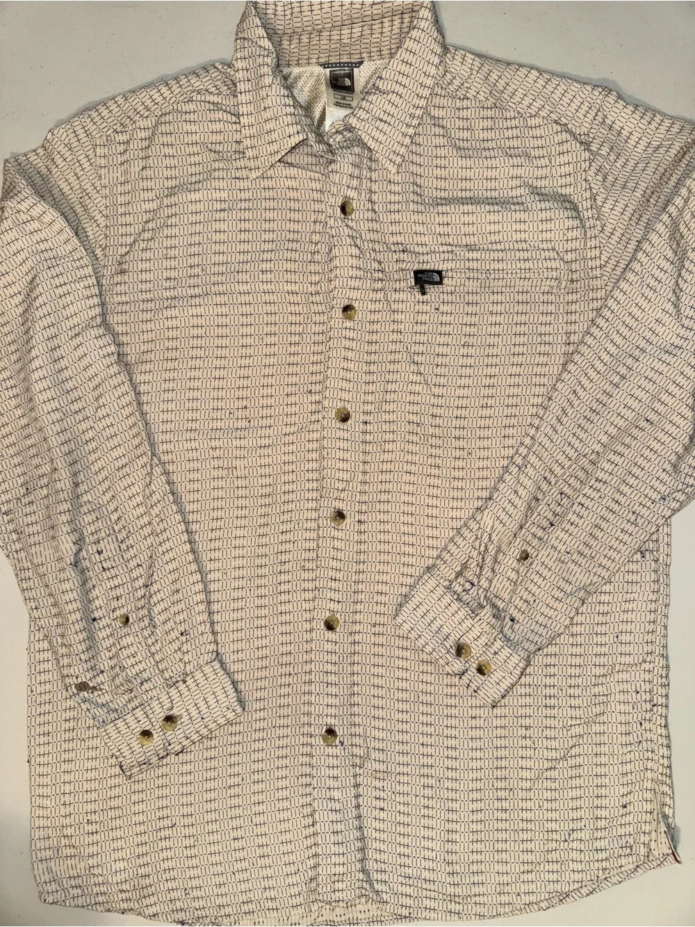The North Face Men's tan Button-Down Shirt with Navy Grid